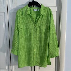 Kim Rogers Large Lime Green 3/4 Sleeve Button-up Shirt EUC